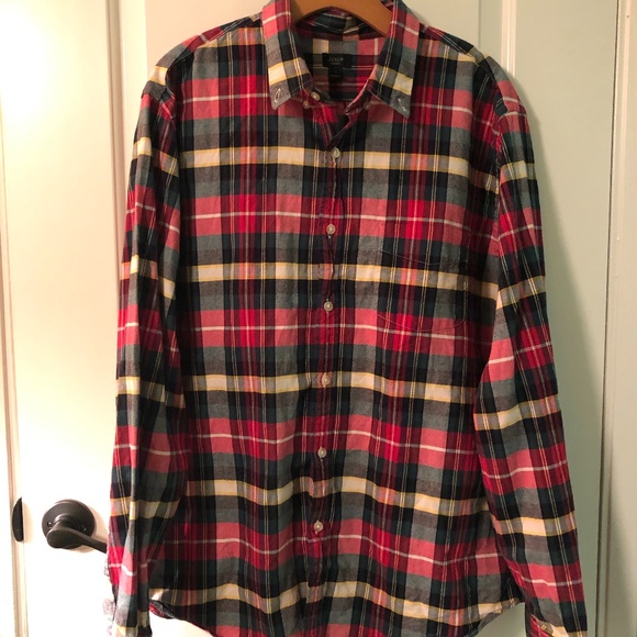 J. CREW Men's Plaid Red/Green Long Slve Shirt, XL